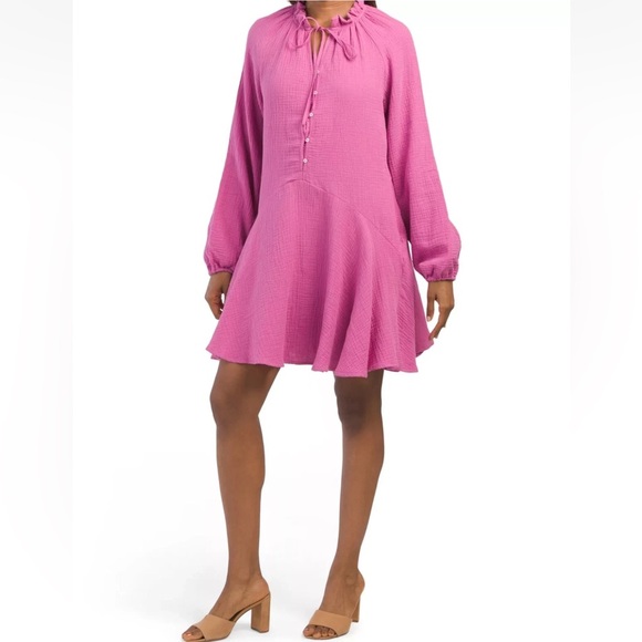 Magaschoni Organic Cotton Gauze Rosebud Pink Mini Dress - Picture 3 of 13